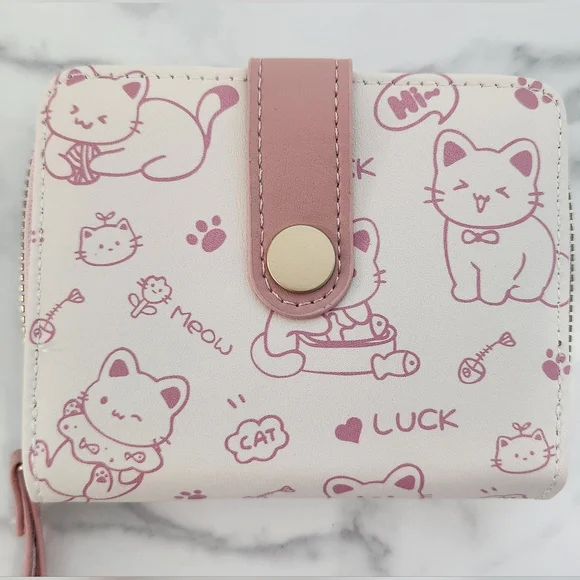 Pink & White Whimsical Cat Print Mini Wallet - Picture 9 of 15